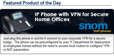 Just plug this phone in and let it connect to your corporate VPN for a secure bridge.  The phone can be preconfigured by your IT Department for deployment at employees homes without the need to access local routers to configure VPN or NAT parameters.