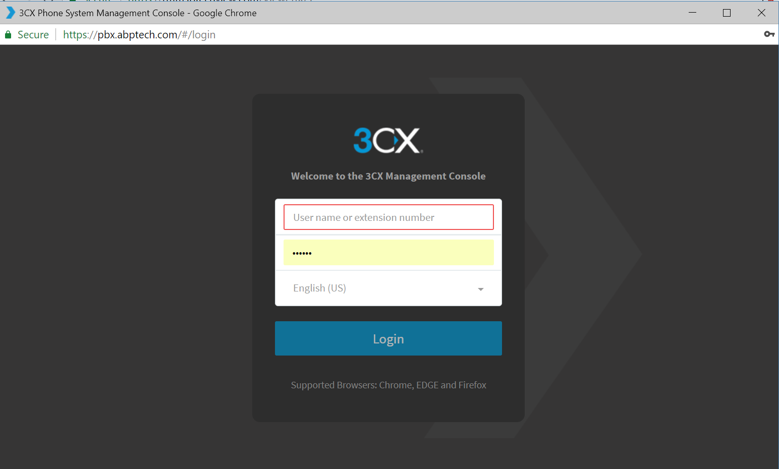phone system's web GUI login 